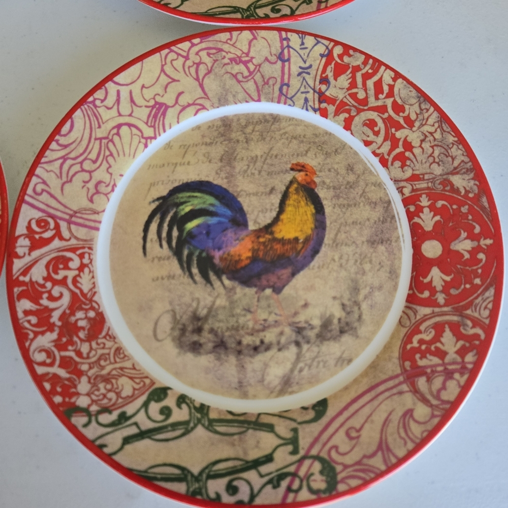 Set Of 4 Rooster 8" Plates - Picture 2 of 4